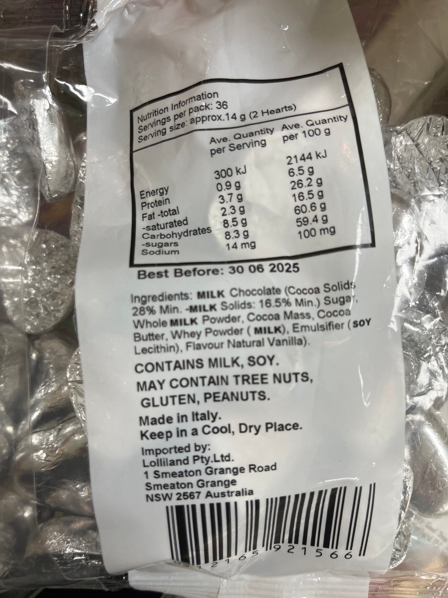 FOIL WRAPPED HEARTS - SILVER 500G