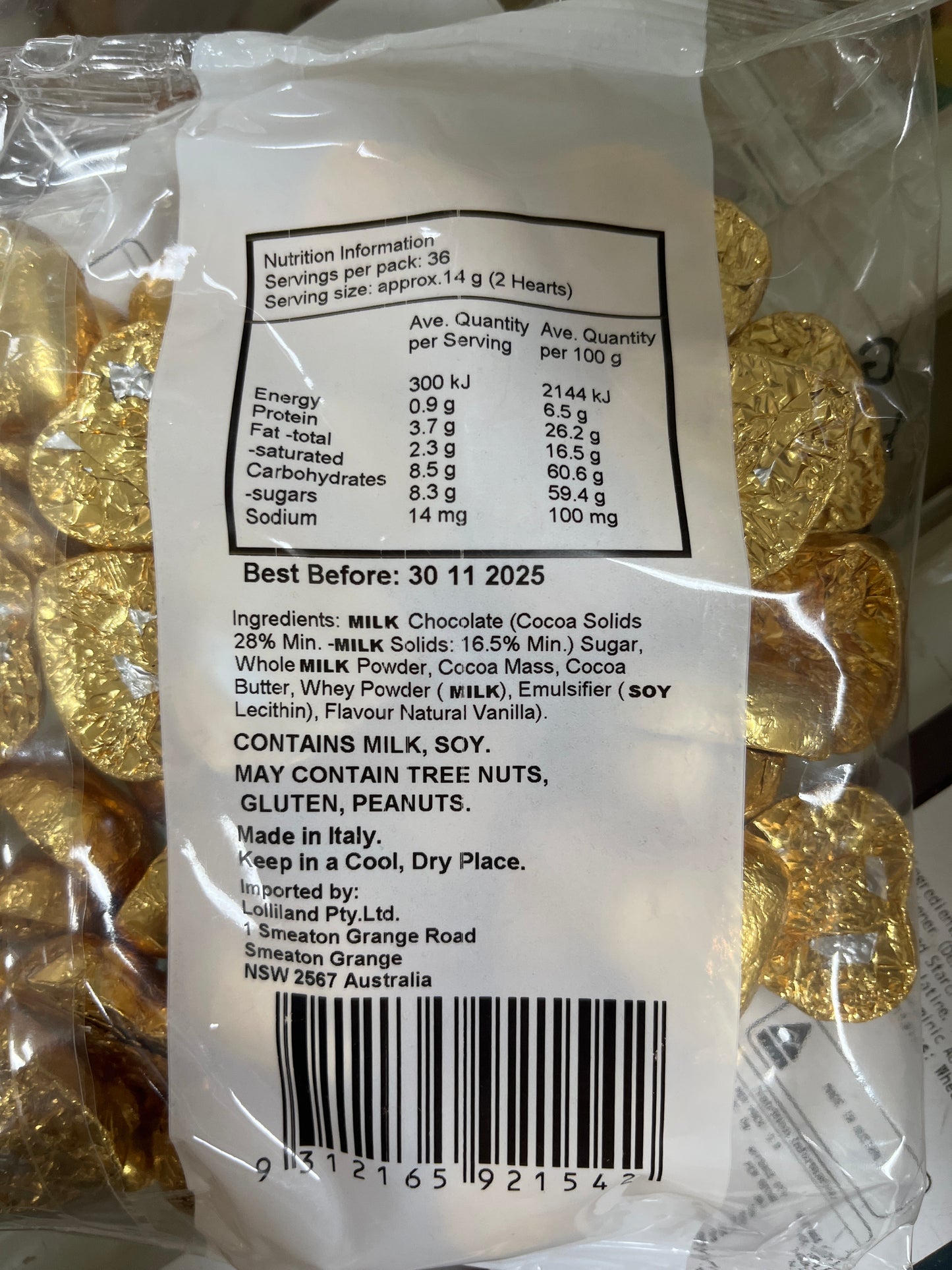 FOIL WRAPPED HEARTS -GOLD 500G