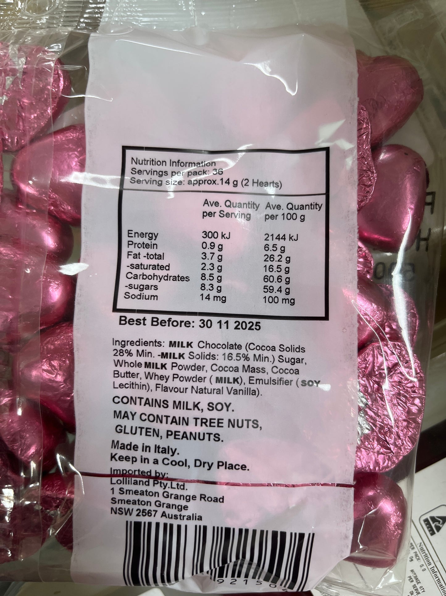 FOIL WRAPPED HEARTS - PINK 500G